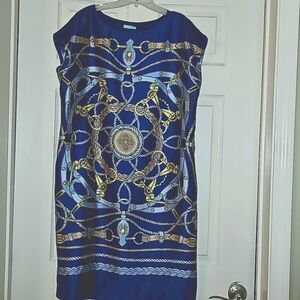 J Mclaughlin Althea Dress navy blue tan knee length with pocket